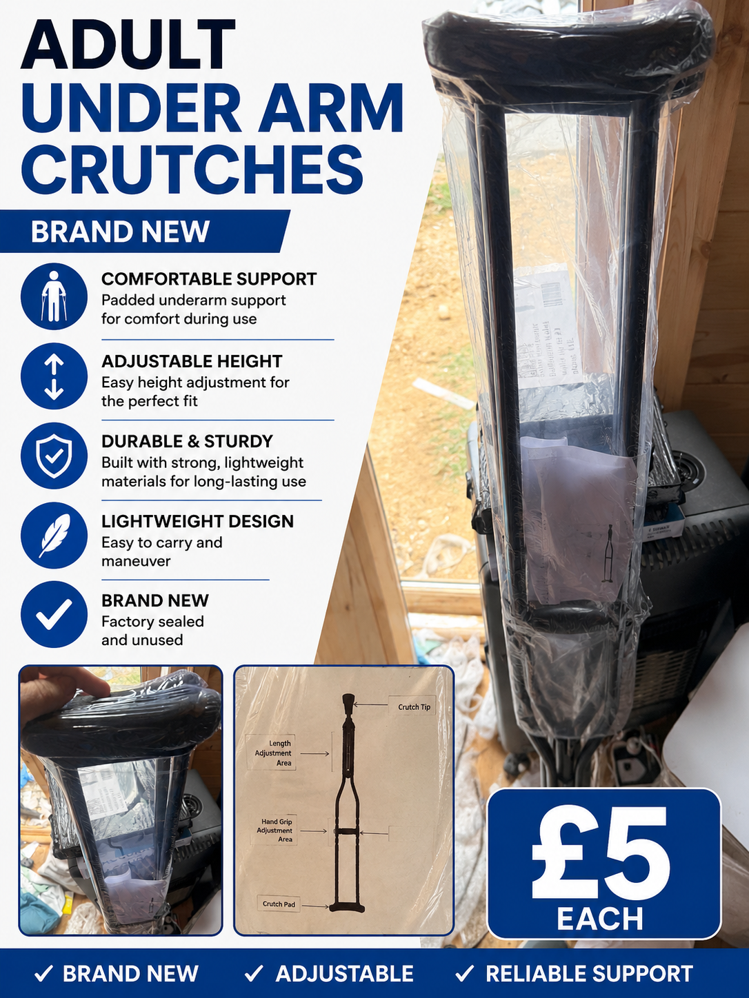 Adjustable Adult Underarm Crutches
