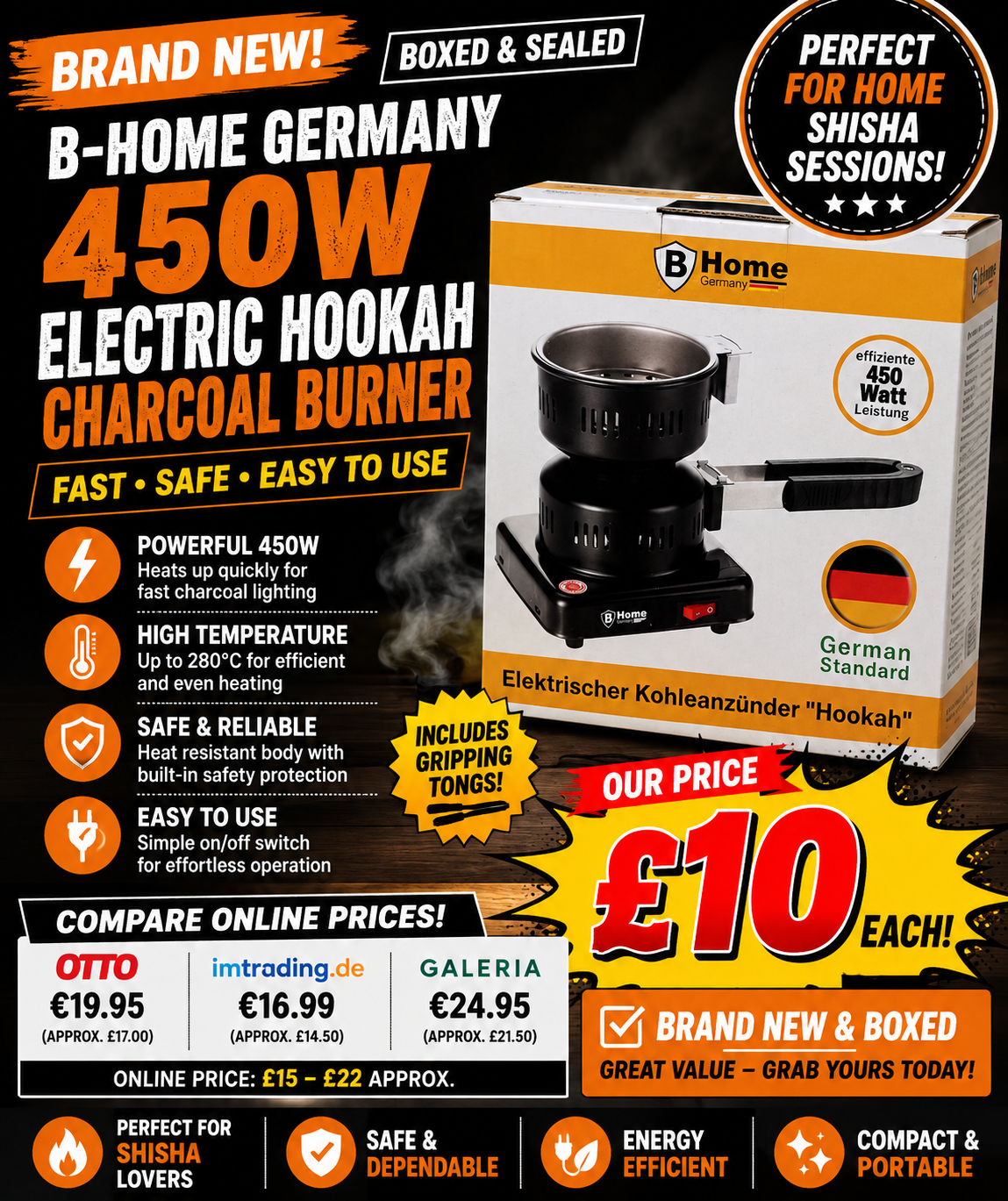 B-Home 450W Electric Hookah Charcoal Burner
