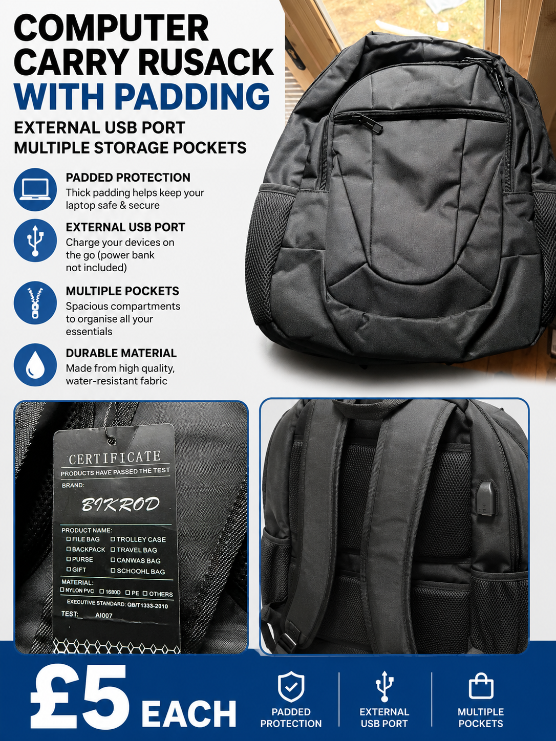 Computer Carry Rucksack with External USB Port