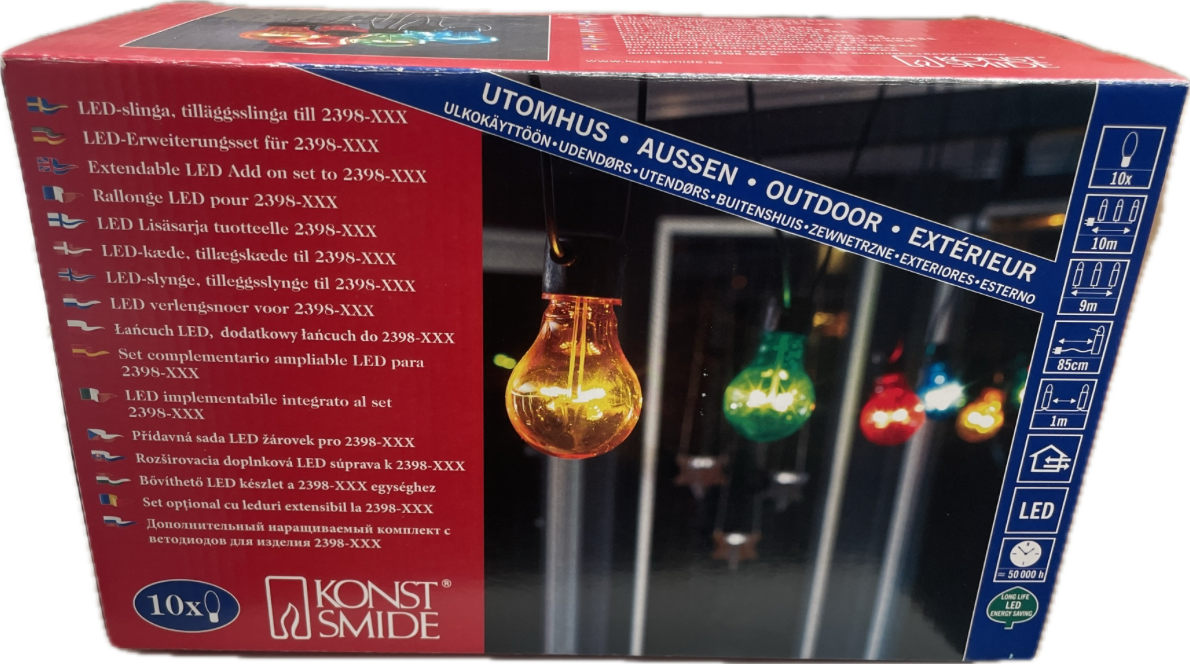 Konstsmide 10-Bulb Multicolour Outdoor LED Extension Set – Adapter Not Included