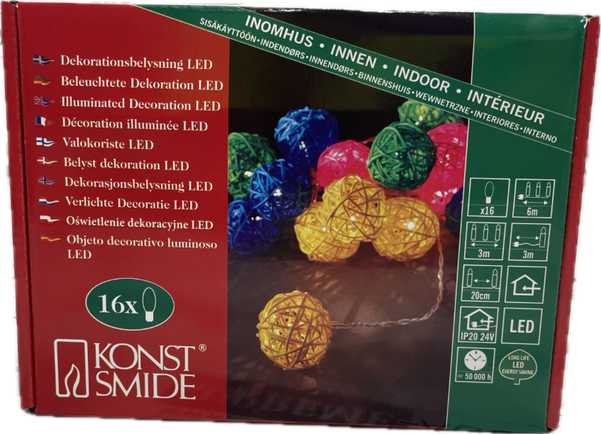 Konstsmide 16 Multicolour Woven Ball LED String Lights – Indoor