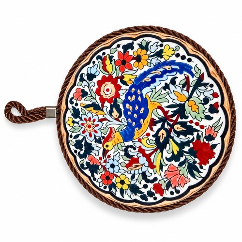 Peacock-pattern ceramic hanging plaque