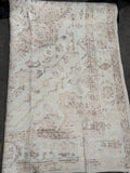 Cream and taupe rug with a faded traditional border pattern