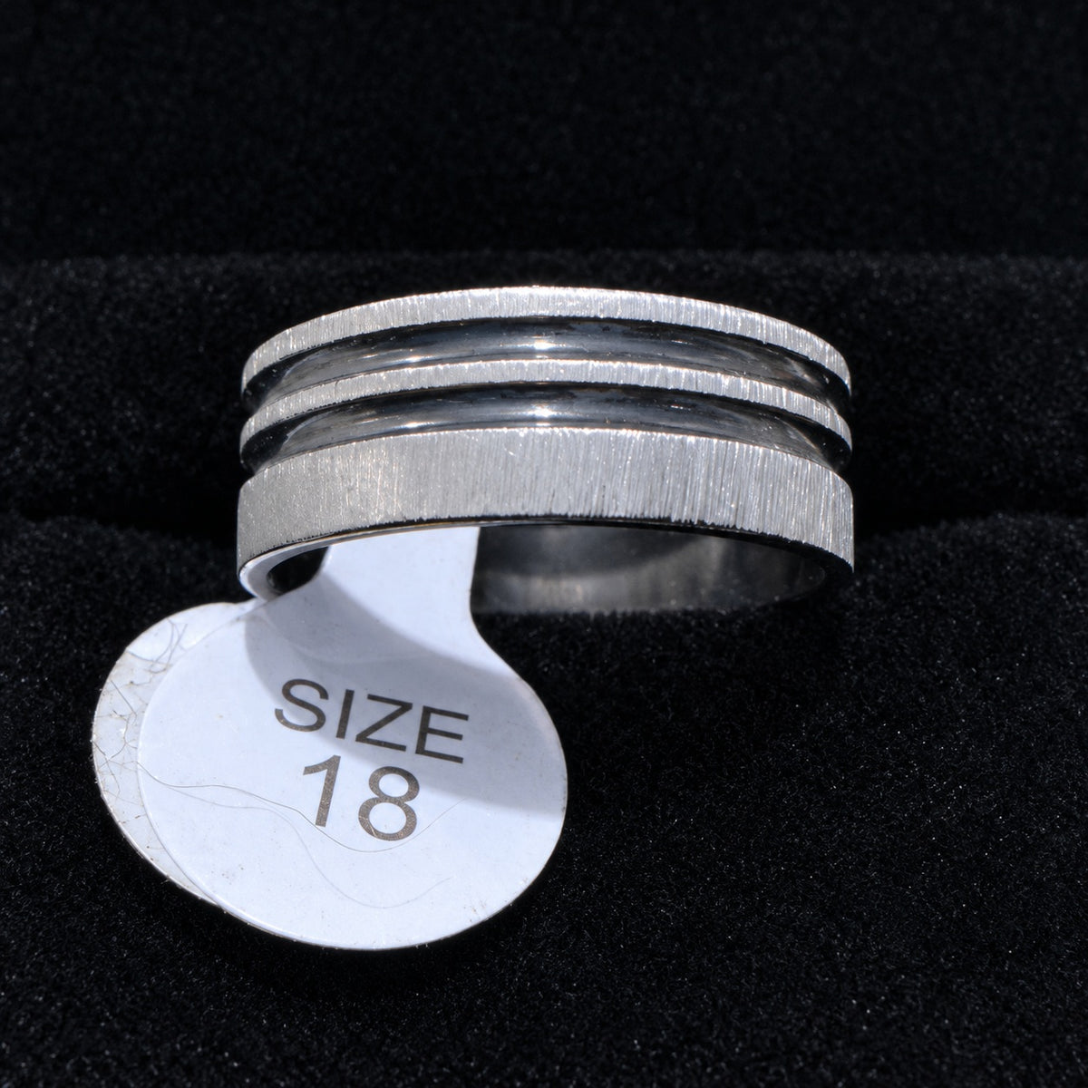Silver-Tone Textured Double Groove Band stainless steel ring