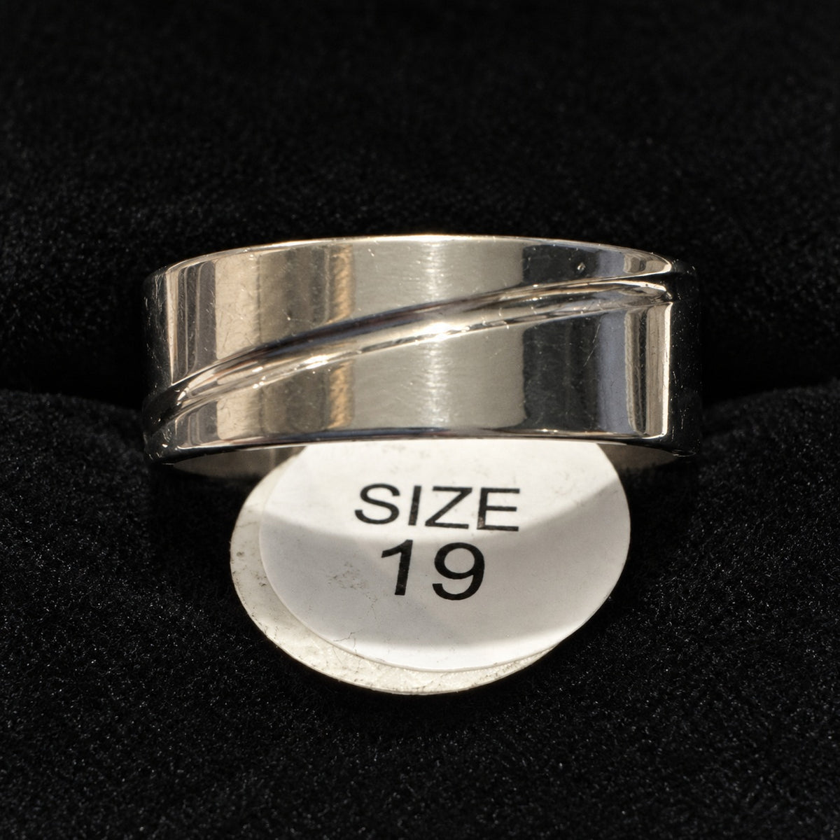 Silver-Tone Diagonal Groove Band stainless steel ring
