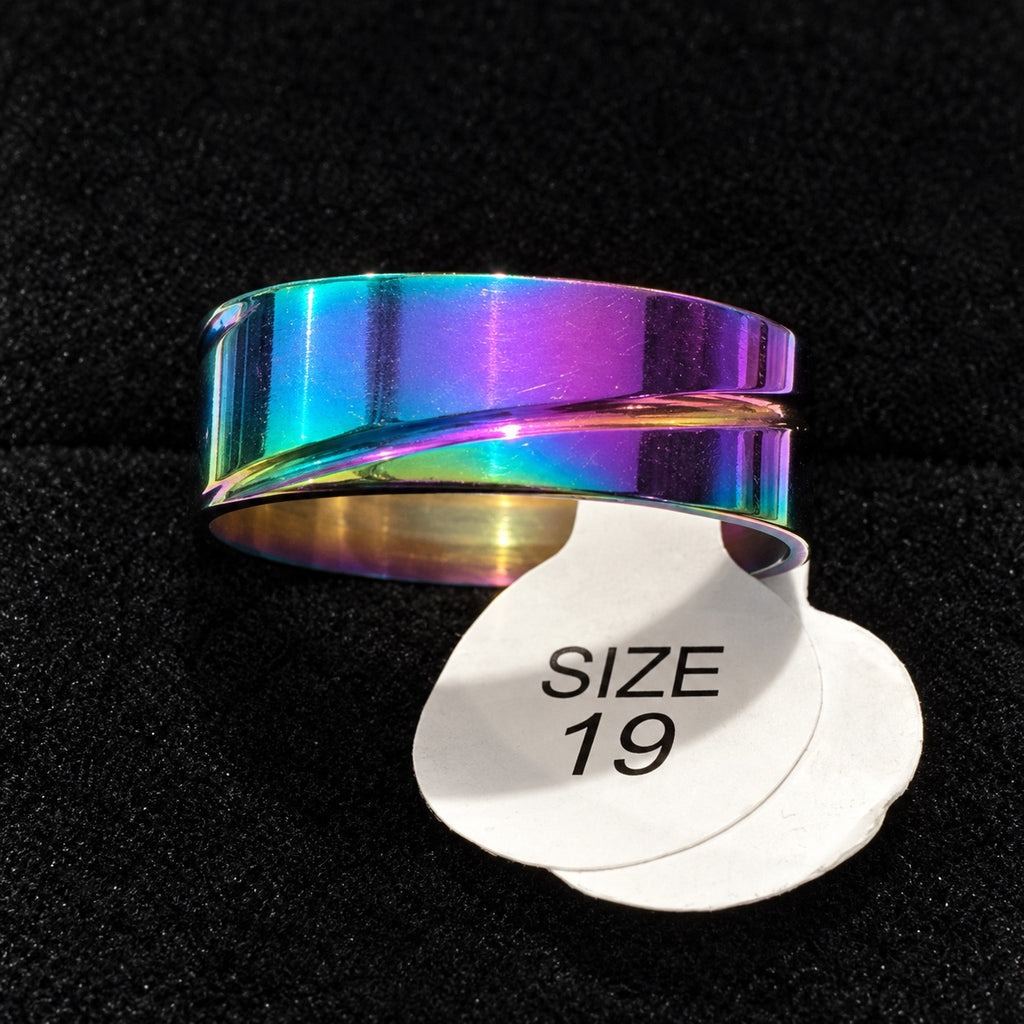 Rainbow Diagonal Groove Band stainless steel ring