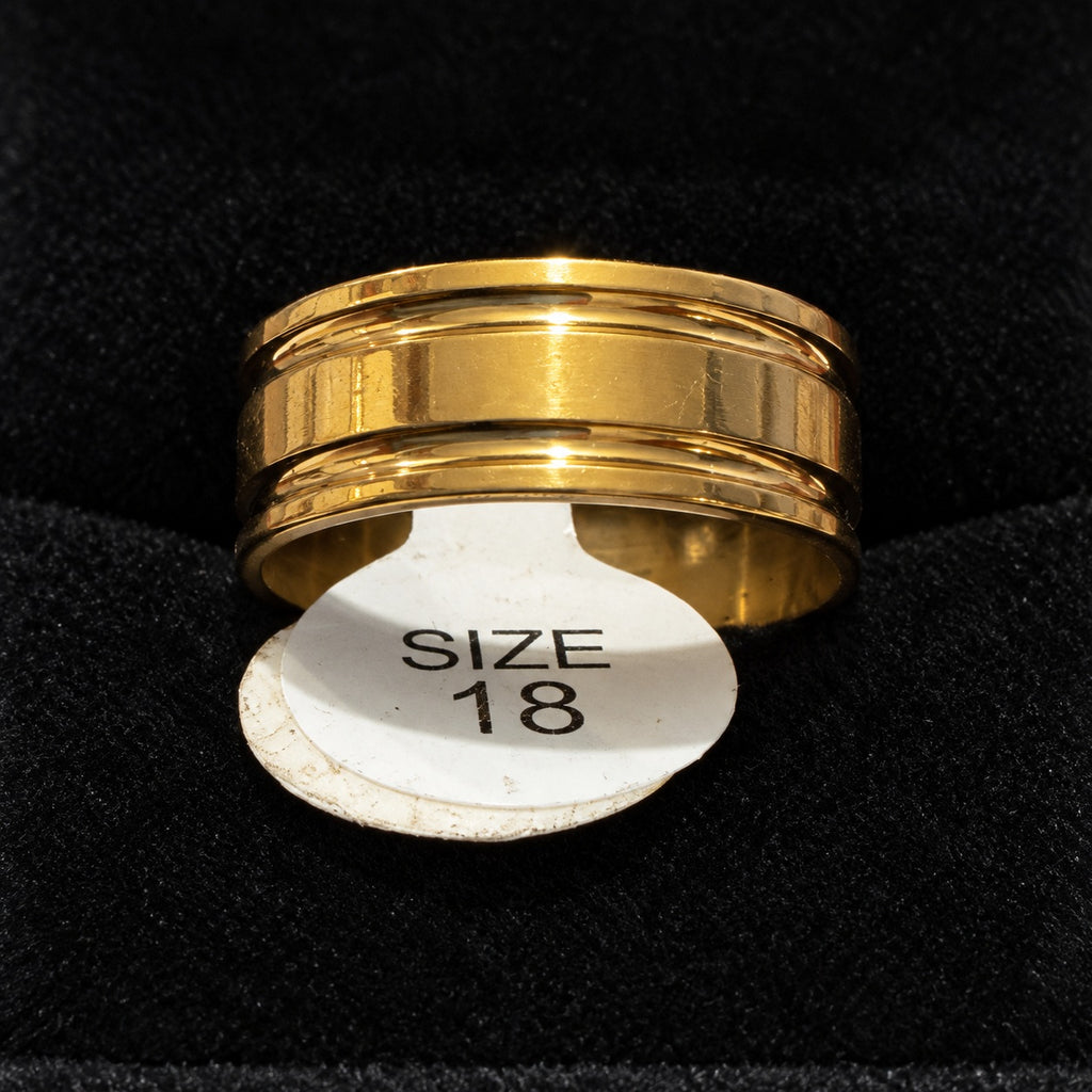 Gold-Tone Polished Double Groove Band stainless steel ring
