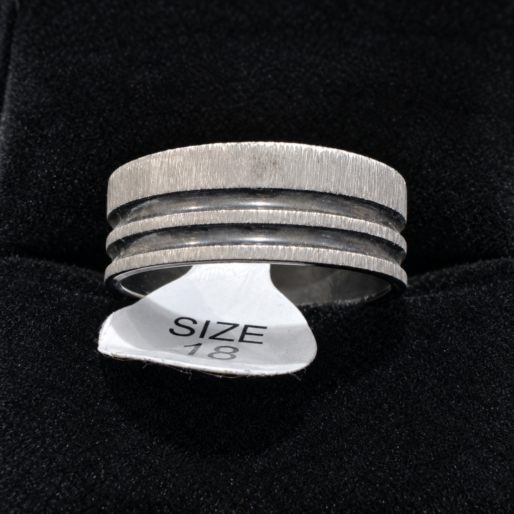 Silver-Tone Brushed Double Groove Band stainless steel ring