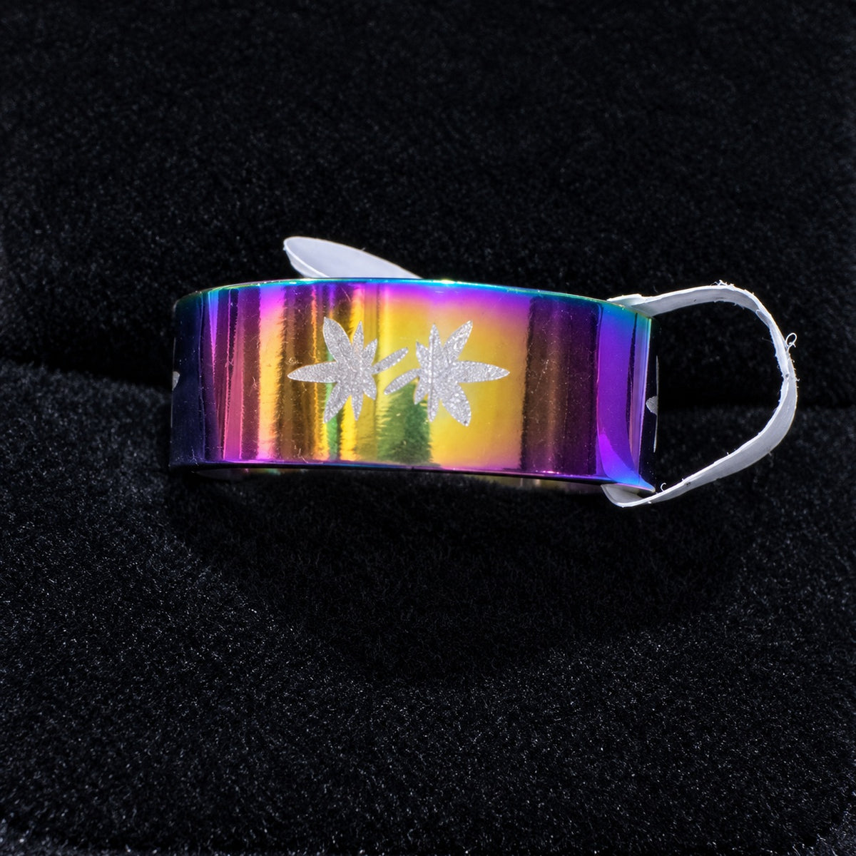 Rainbow Leaf Motif Band stainless steel ring