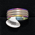 Rainbow Edge Silver-Tone Grooved Band stainless steel ring