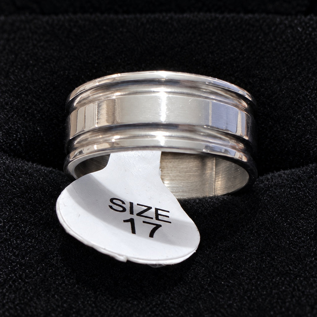 Silver-Tone Polished Double Groove Band stainless steel ring