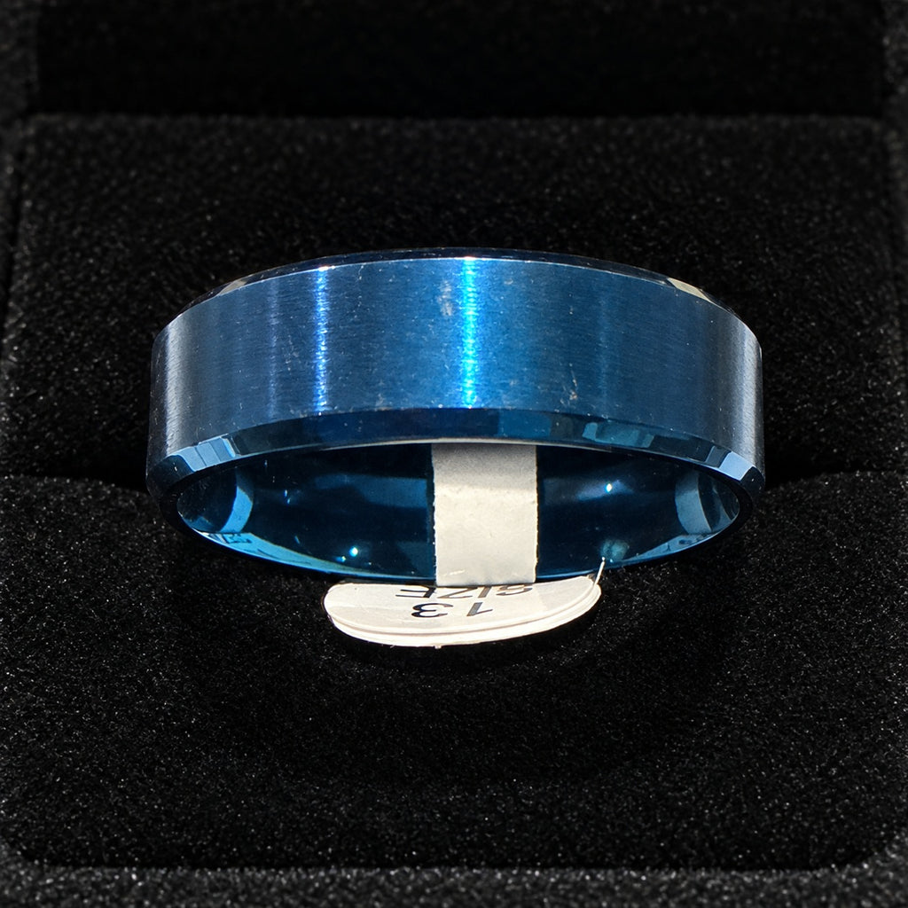 Blue Plain Band stainless steel ring