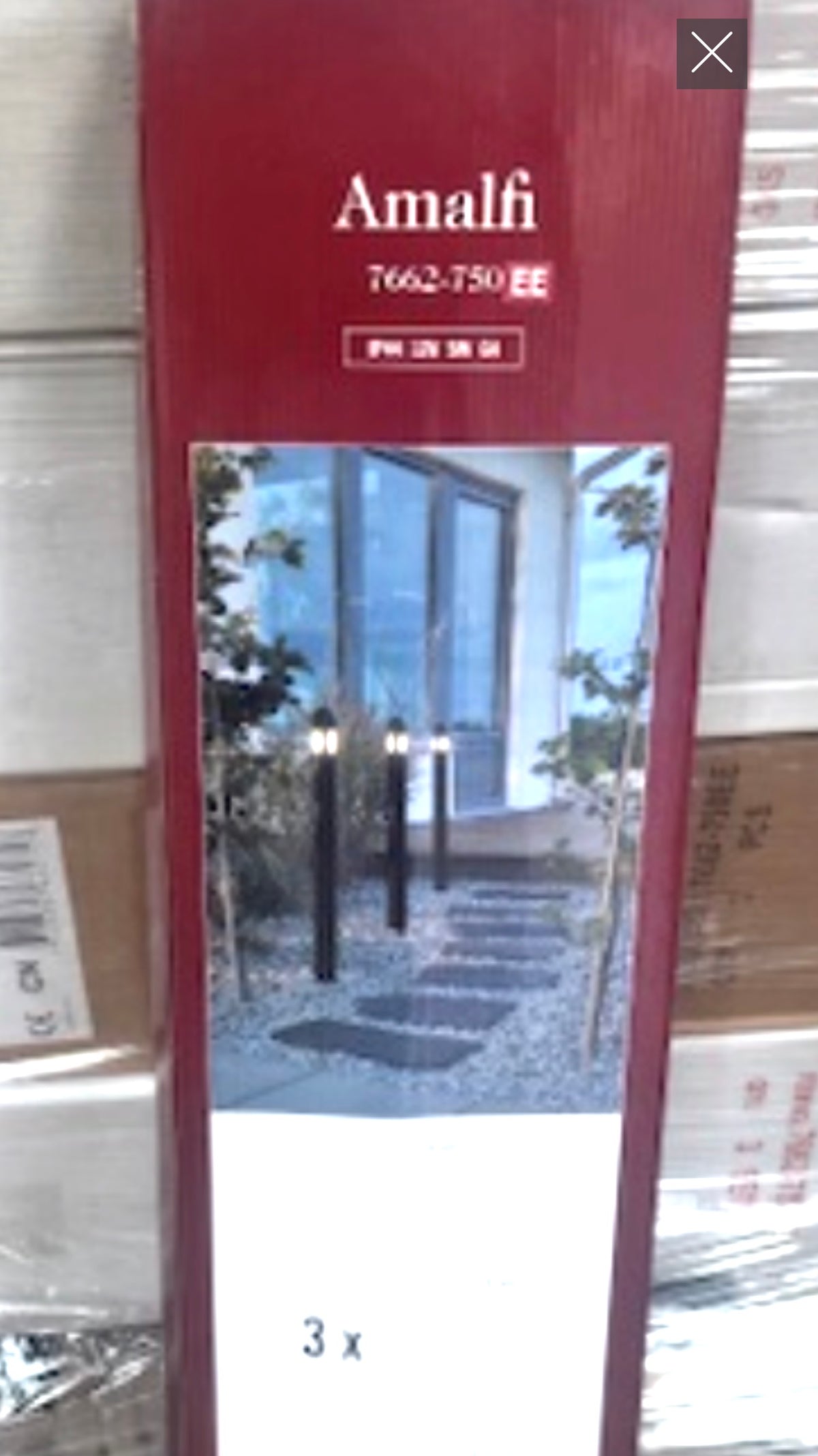 Konstsmide Amalfi 7662-750EE packaging showing three black garden post lights