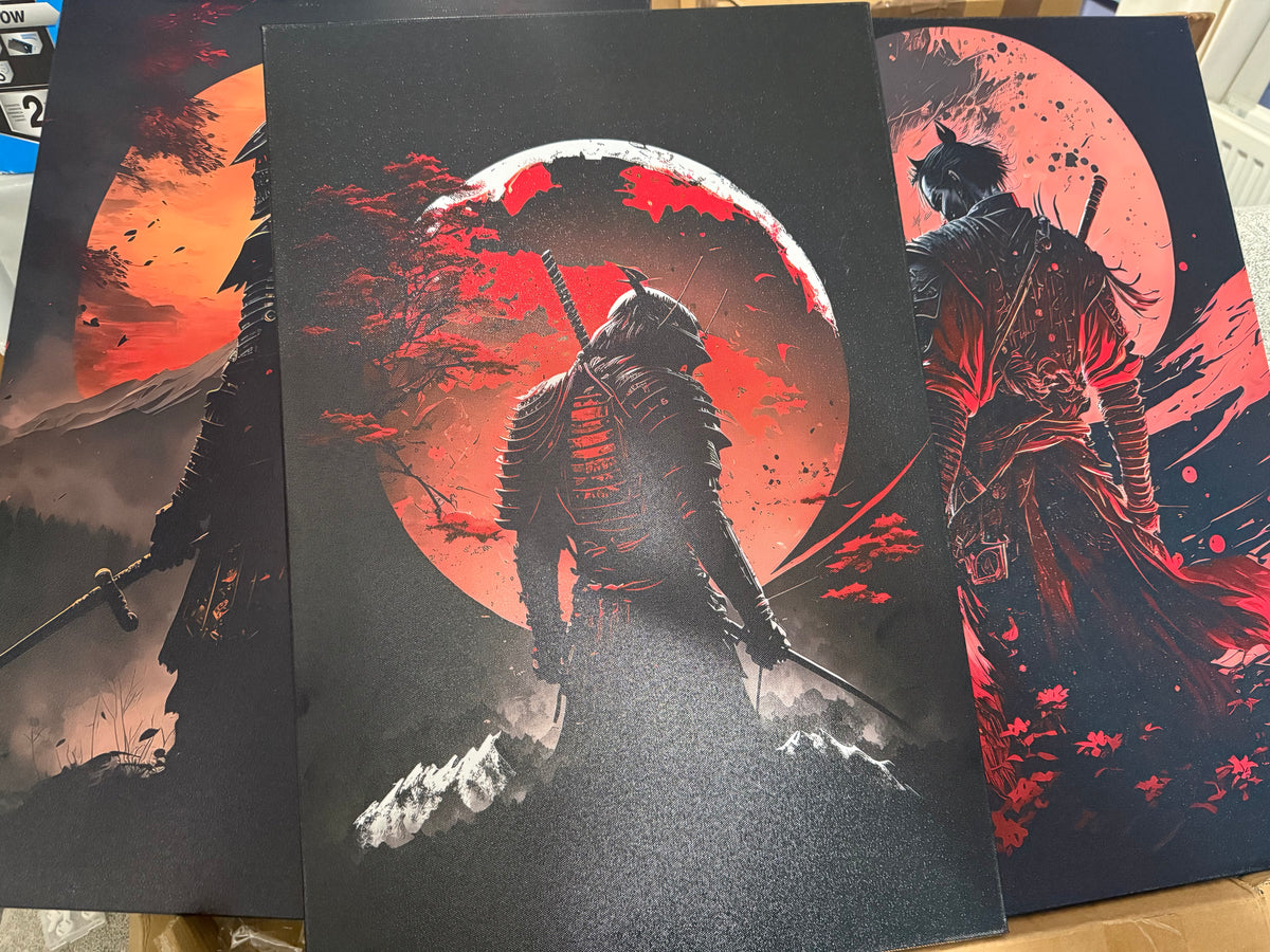 Samurai and Red Sun Wall Art – Three-Piece Set – product view