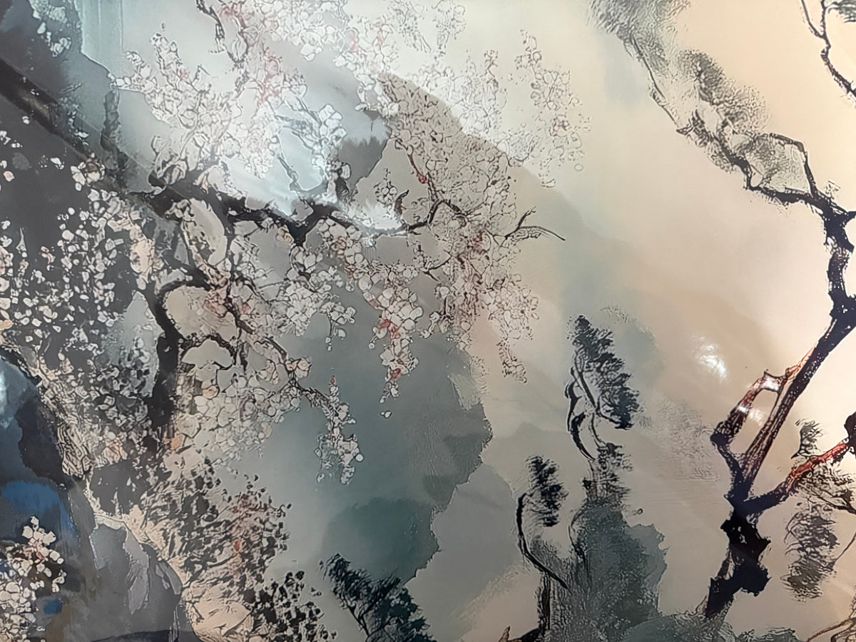 Blossom and Misty Mountain Landscape Wall Art – product view