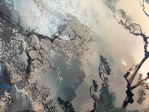 Blossom and Misty Mountain Landscape Wall Art – product view