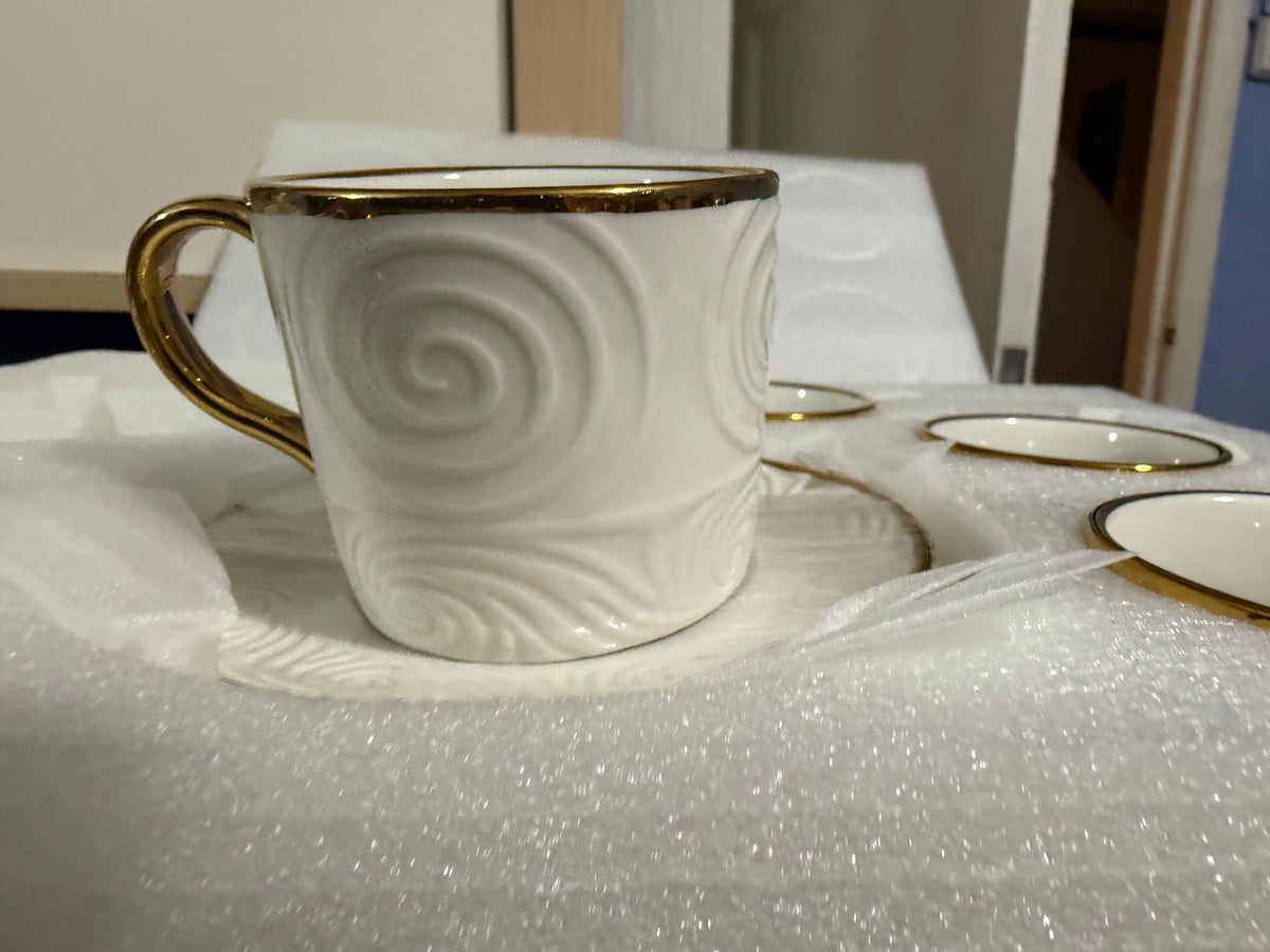 White and Gold-Tone Swirl Cup and Saucer Set – additional view 2